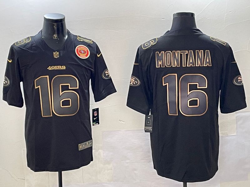 Men San Francisco 49ers 16 Montana Black Gold 2024 Nike Limited NFL Jersey style 01085